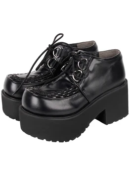 Stil gotic lolita pantofi rotund toe platforma cu toc dantelă-up punk pantofi stil Kawaii Drăguț Japoneză Anime Lolita Pantofi Femei