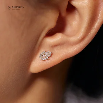 Audrey Misterioase Simboluri Antice Bijuterii Delicate Diamant, Aur Masiv de 14k cu Opal Filet Spate Plat Cercei Piercing