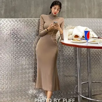 Moda Coreeană Ropa Mujer Rochii Elegante Femei De Primavara Toamna Cu Maneci Lungi Guler Pulover Rochie Pentru Anul Nou 2022 Slim Halat