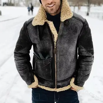 Oamenii Nou Geaca de Piele Europene și Americane Clasice Îngroșat Faux Pluș Unul Retro Vechi Fermoar Moda Casual Jacheta de Iarna