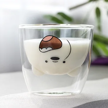 250ml de desene animate Drăguț urs geam dublu Creative animal cana de cafea cu lapte cupa micul dejun pentru Copii cană cu suc de urs cani