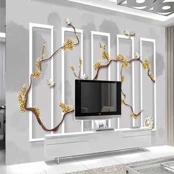 Tapet decorativ modern și la modă 3D de aur capete de flori de fundal de perete