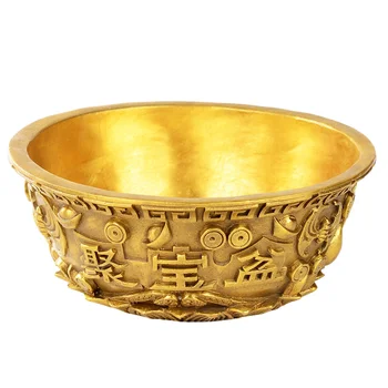 Castron Treasurebasin Oferind Avere Brassbowls De Aur Chineză Apă De Aur De Cupru Tibetan De Meditatie Bune Altar Figurine Decorative