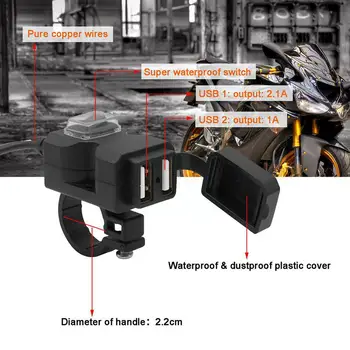 Motocicleta Incarcator Adaptor Priza de Alimentare Pentru Telefon Motocicleta GPS, MP4-Dual Port USB 12V Impermeabil Ghidon A4N5