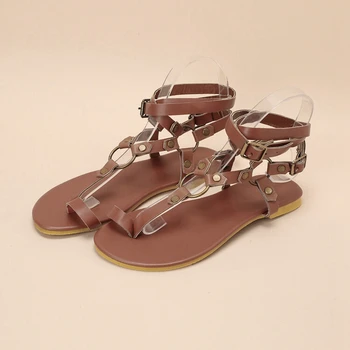 Girseaby Femei Sandale sandale Flats Catarama Ornamente Glezna Bretele Roma Stil Casual de Dimensiuni Mari 36-43 Negru Maro Vara S3369