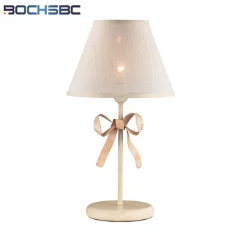 BOCHSBC Nord-American de Fier Bowknot Lampă de Masă Roz Panglică Papion Lumini Dormitor Lămpi de Noptieră Camera de Printesa
