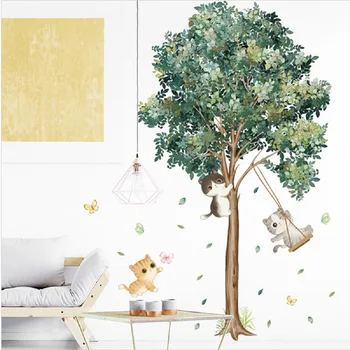Mare Copac de Mesteacan Autocolante de Perete Frunze Verzi Decalcomanii de Perete Camera de zi Dormitor Păsări Decor Acasă Poster Mural PVC Decor Cameră